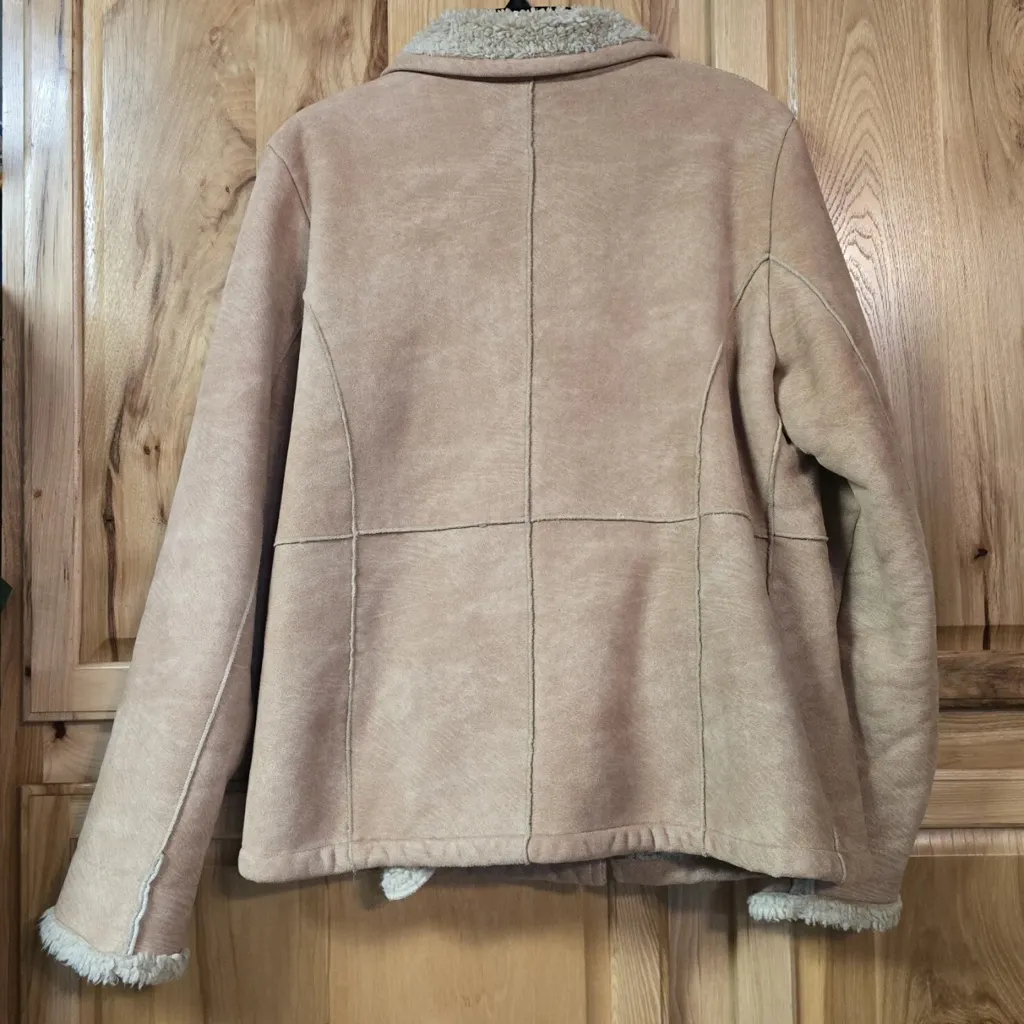 Braetan Jacket Coat Tan Khacki Sherpa Lined Faux Suede w Pockets Size Large - Image 2