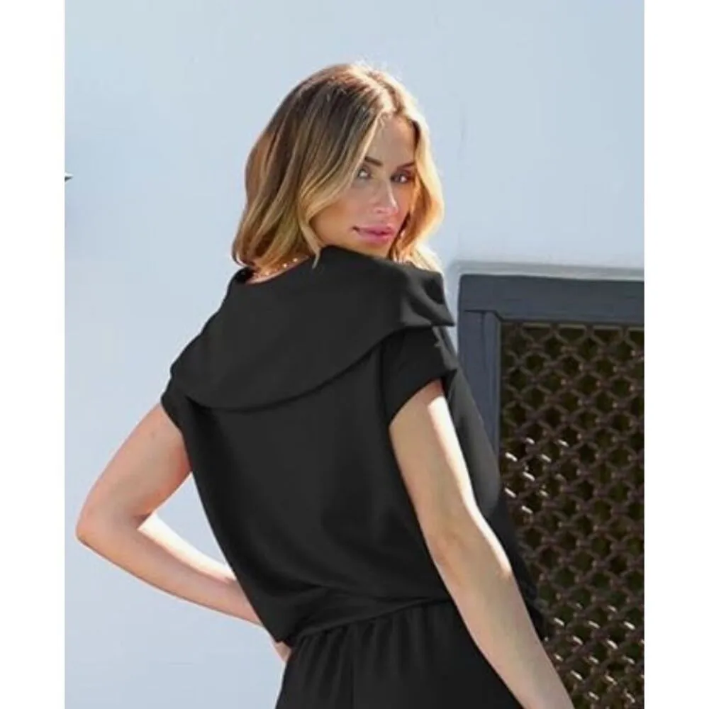 NEW Black Half Zip Lapel Collar Short Sleeve Sweatshirt L - Image 2