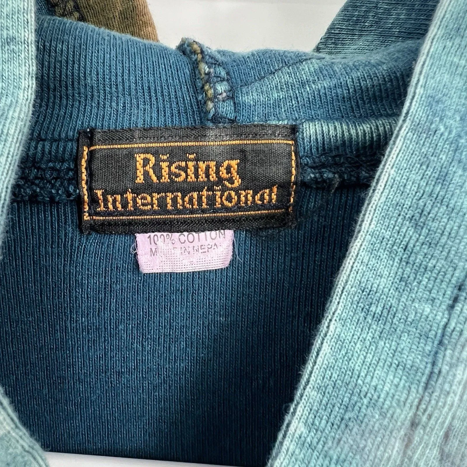 Rising International Hoodie M Boho Zip Up Jacket Patchwork Nepal Sun Abstract Blue Size M - Image 2