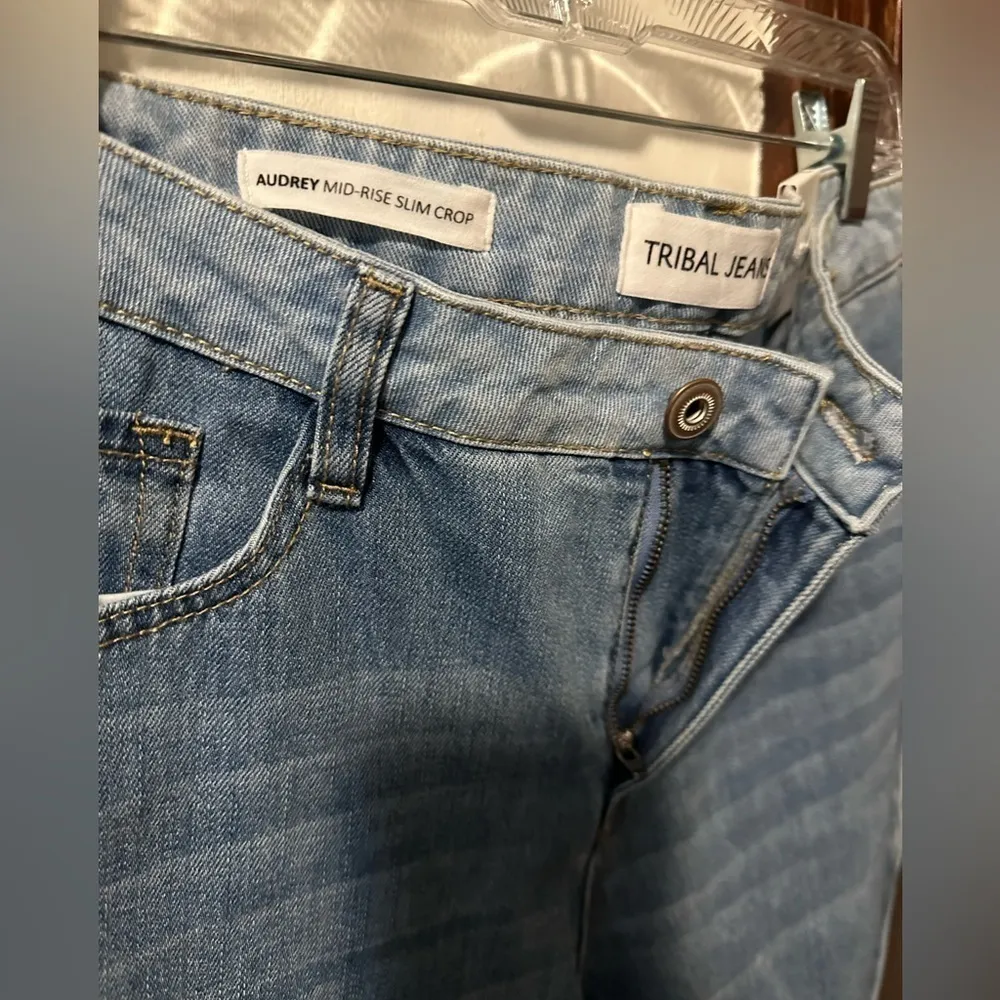 Tribal NWT 50th Anniversary Audrey color block mid rise slim cropped jeans sz 10 Blue - Image 2