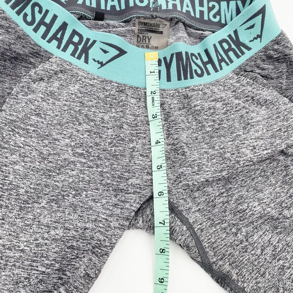Gymshark Flex Leggings Dry Charcoal Marl Dusky Teal Waistband Logo Size Small - Image 8