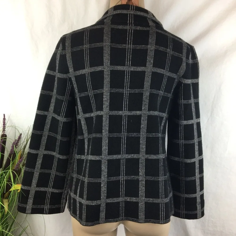 Anthropologie MOTH Black & Gray Window Pane Plaid Checker Cardigan Sweater S - Image 3