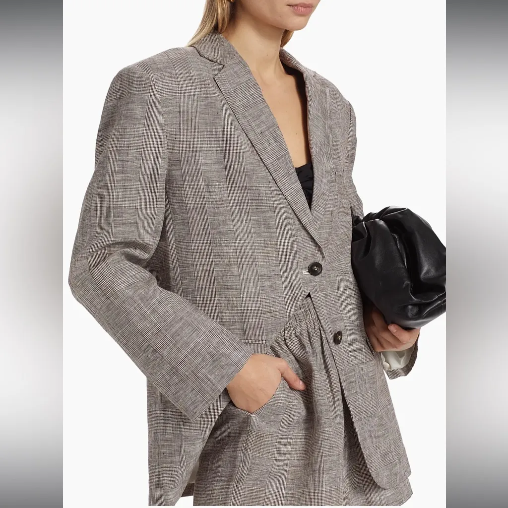 NEW Anine Bing Quinn Blazer in Brown Plaid NWT Size Large 100% Linen Two Button - Image 16