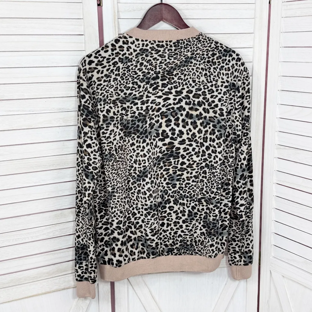 Kori Leopard Print Lightweight Zip Up Bomber Track Jacket Tan Black Medium - Image 8