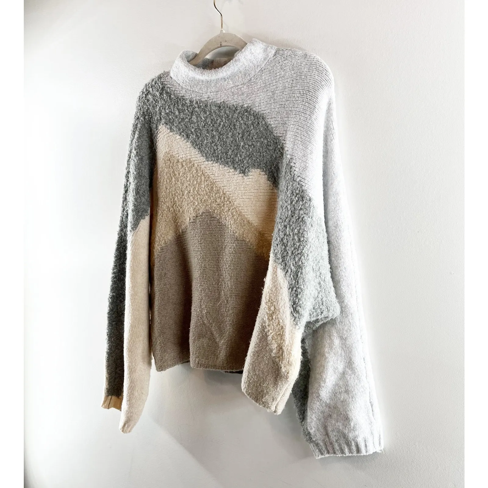 Abercrombie Long Sleeve Multicolor Neutrals Sweater Gray Tan Brown L / XL - Image 5