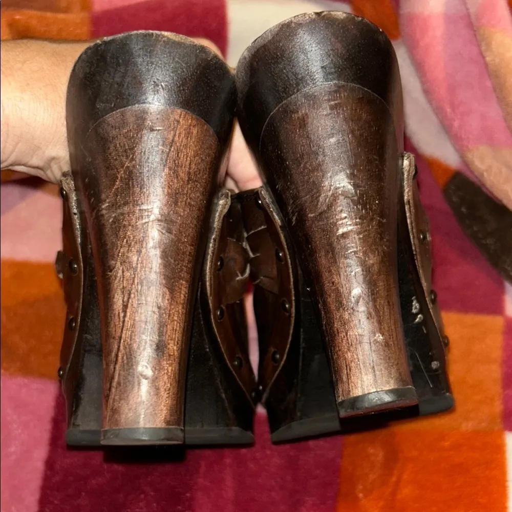 Brown Leather Mules with Chunky Heel Size 7.5 - Image 5