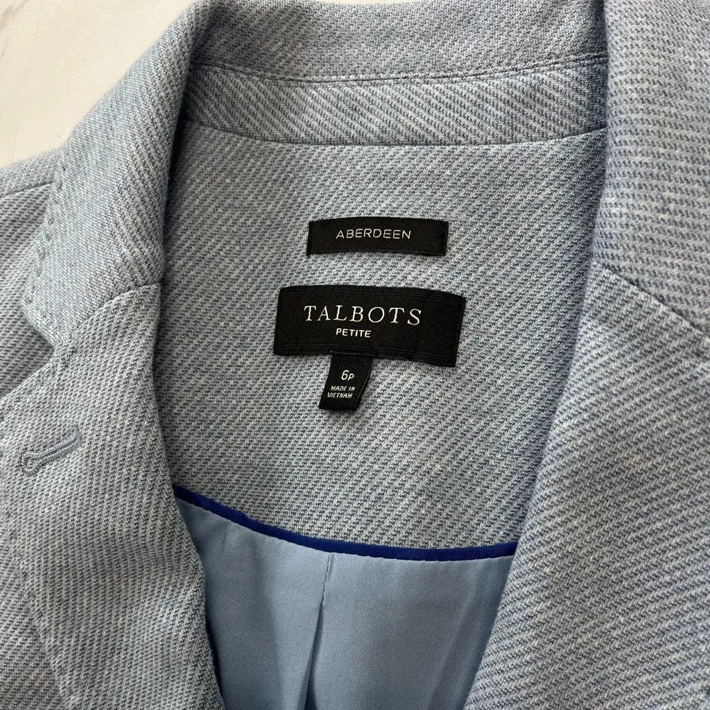 Talbots Petite Aberdeen Light Blue Textured 2 button lined blazer size 6 - Image 3