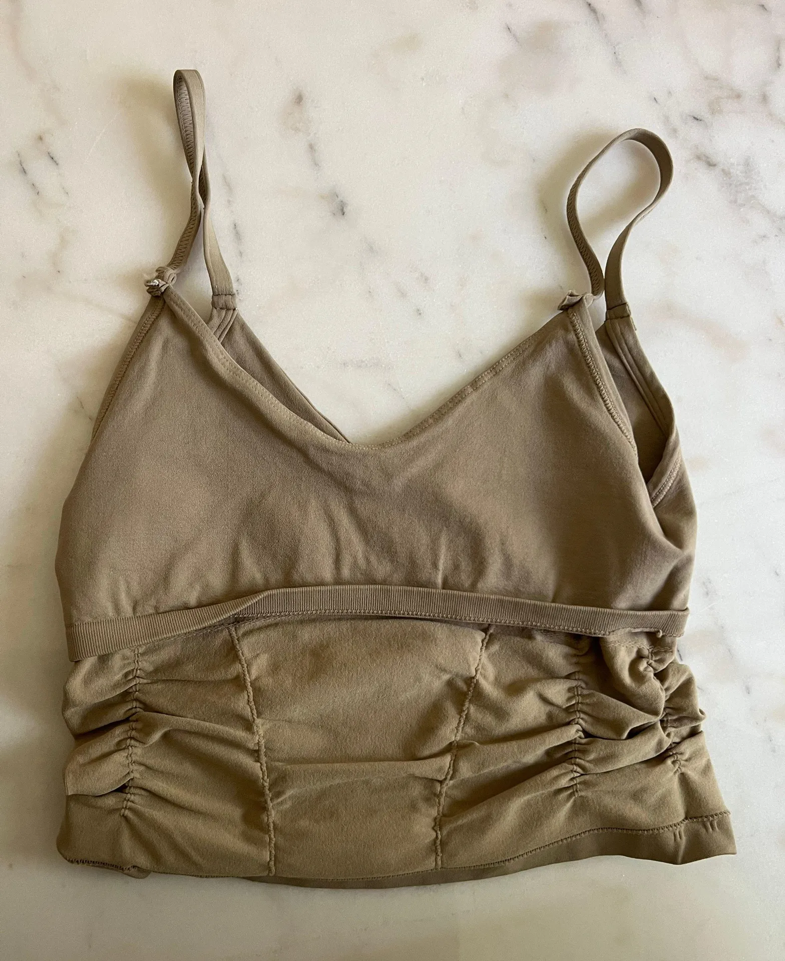 Good Karma Ruched Bra Tank Top Neutral Tan Cream - Image 6