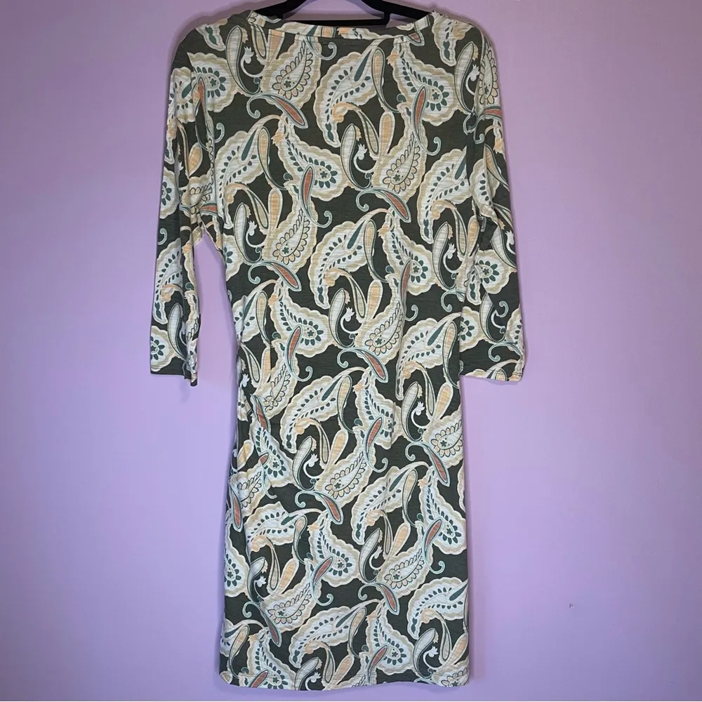 Chico's Green Paisley Printed Side-Tie Cotton Modal Slub Dress Size 8 - Image 9