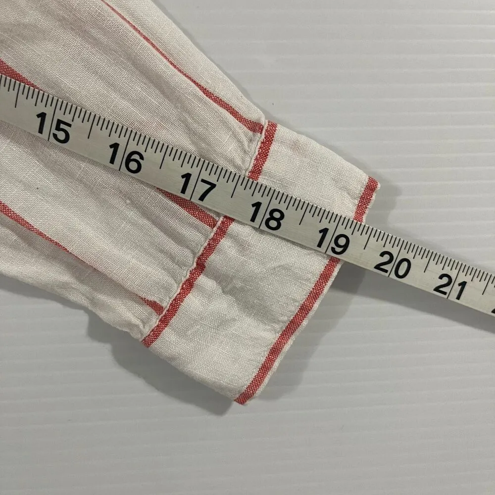 C&C California Tunic Long Sleeve Linen Top White Red Stripes 3/4 Button Front M - Image 7