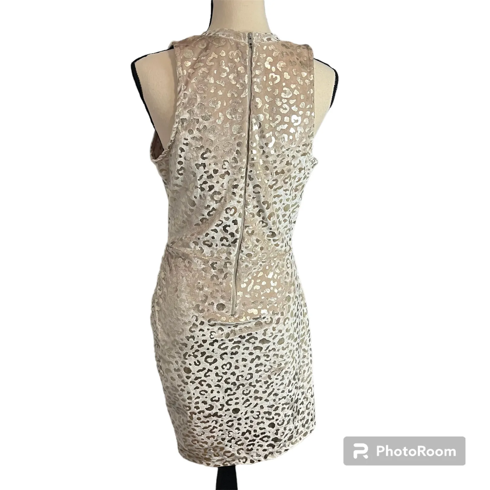K TOO NEW Women's Gold Velvet Metallic Cheetah Print Bodycon Dress Sz L Holiday Size L - Image 2