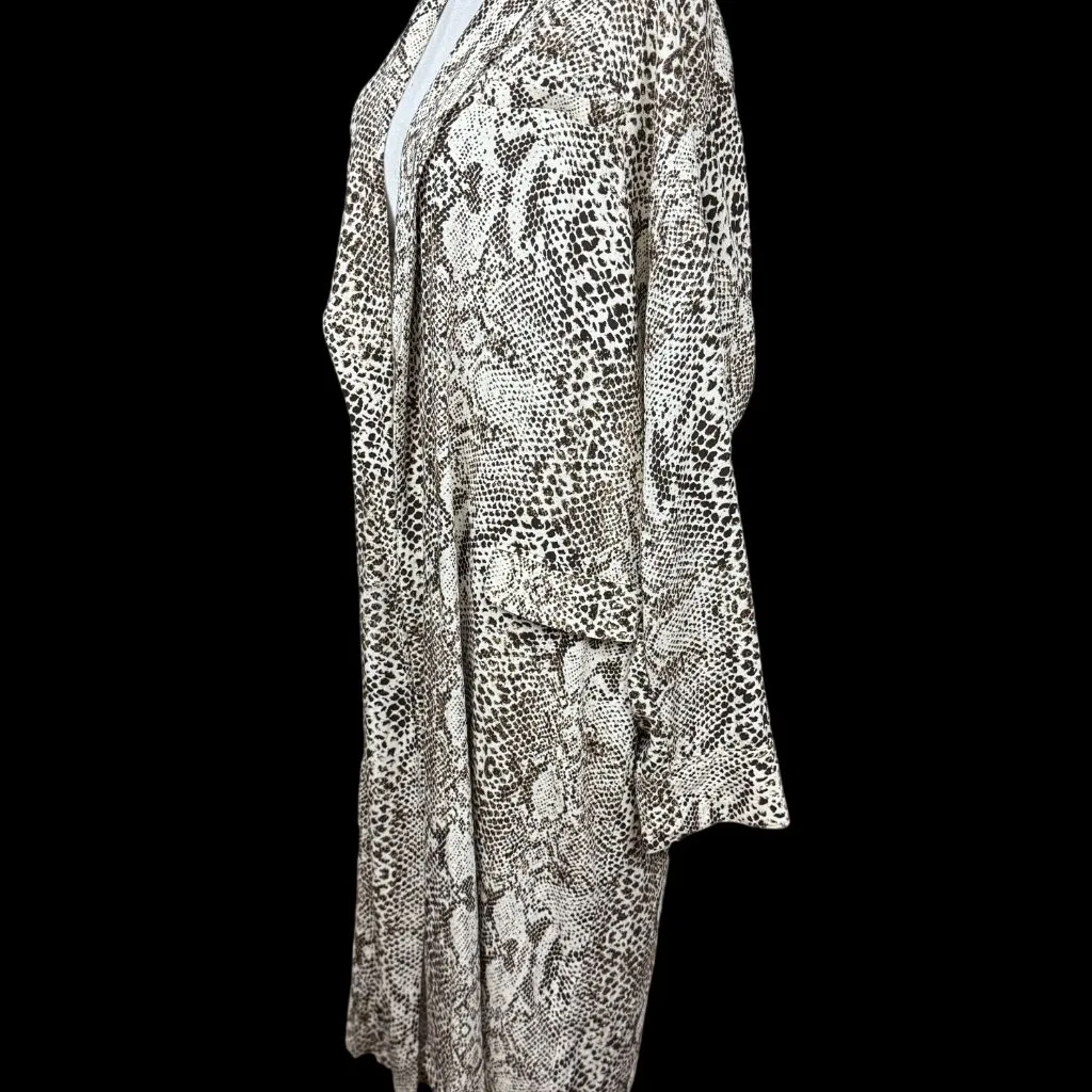 NEW Free People S Wild Nights Animal Print Long Duster cardigan Brown Cream Boho - Image 3