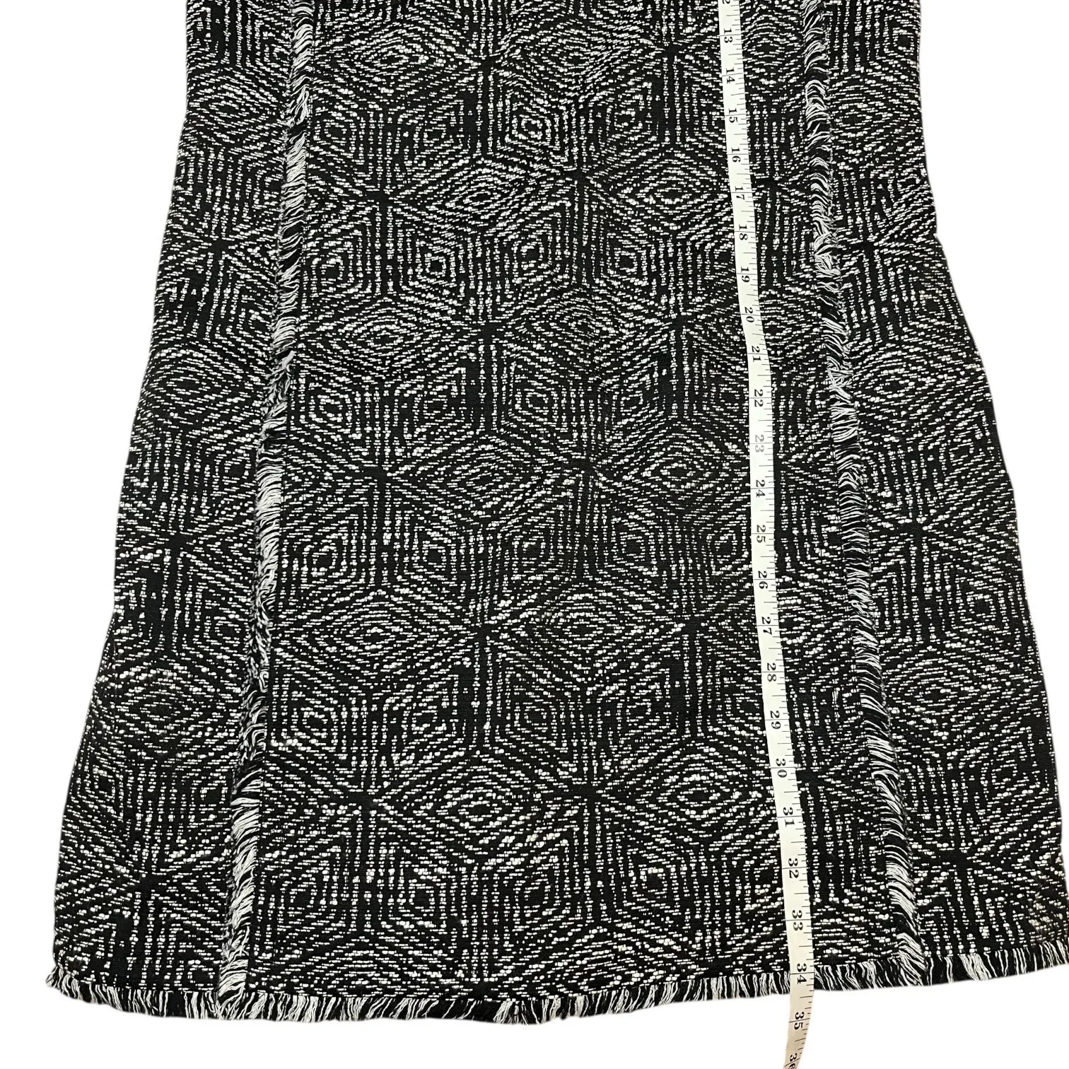 Banana Republic Black White Geo Tweed Sleeveless Shift Dress Fringe Trim Sz 6 - Image 10