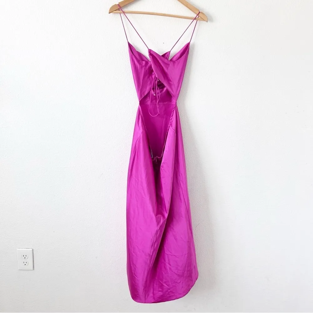 Runaway Magenta Pink Satin Draped Front Maxi Dress Size 8 - Image 6