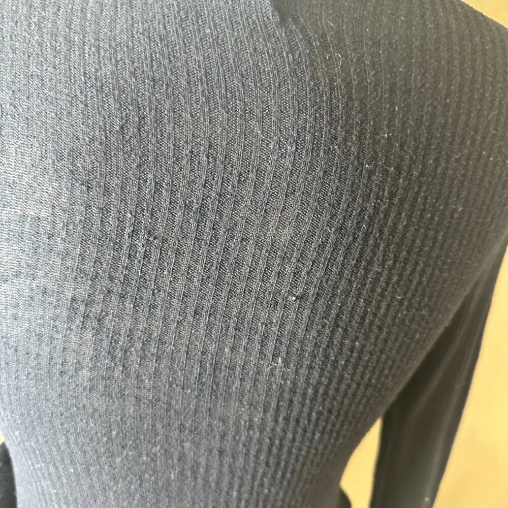 ABERCROMBIE & FITCH Lettuce Edge Ribbed Wrap Tie Sweater Top Size XS Black - Image 7