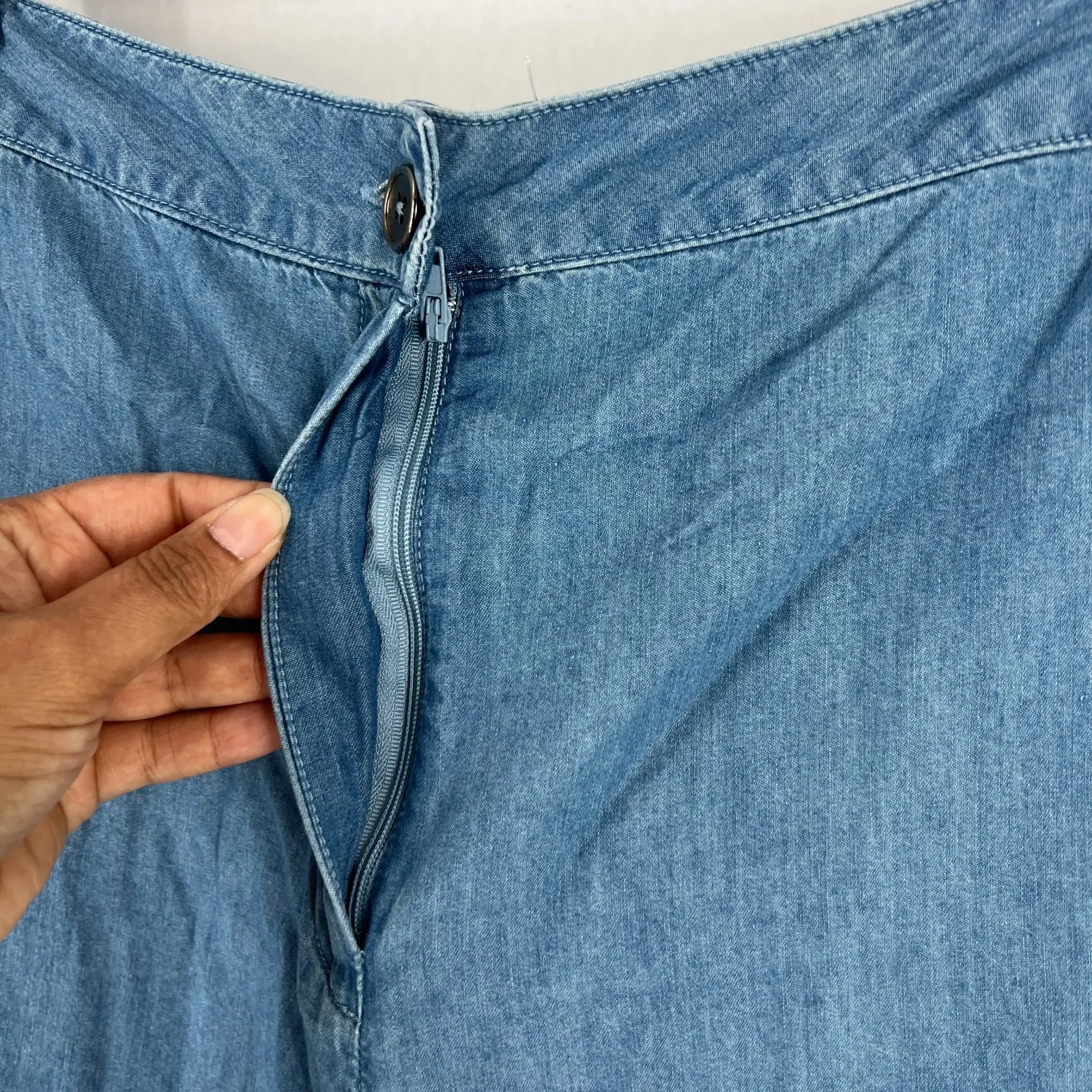 The Edit Seventeen Wide Leg Jeans Women 13 Blue Chambray Denim Cotton High Rise Size undefined - Image 5