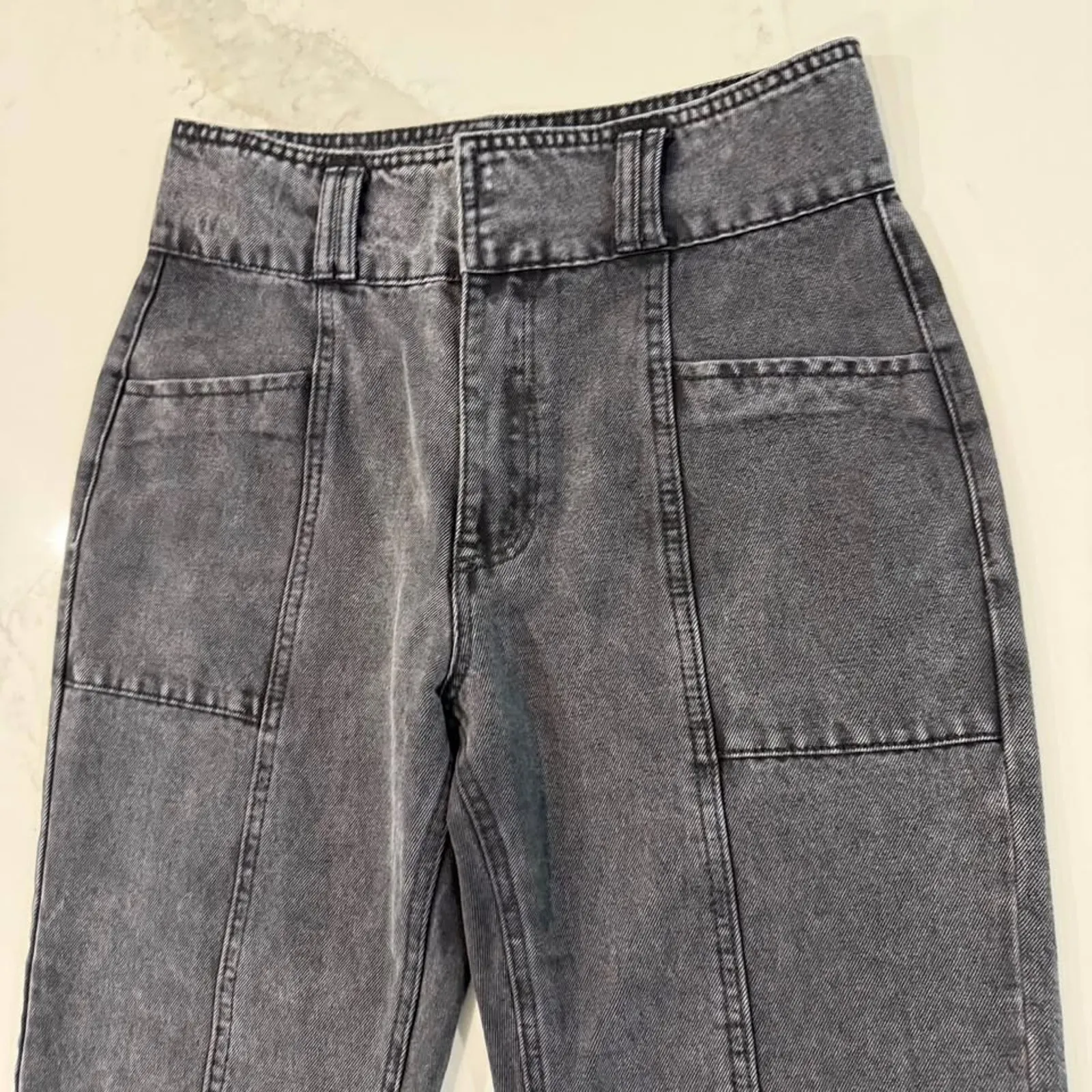 Forever 21 Front Seam Utility High Rise Mom Jeans Womens 29 Black Dark Wash Edgy - Image 3