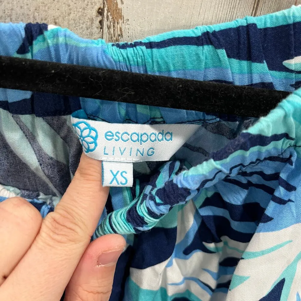 escapada Blue Tropical Floral Mini Dress Tunic Tassels Off The Shoulder XS - Image 3