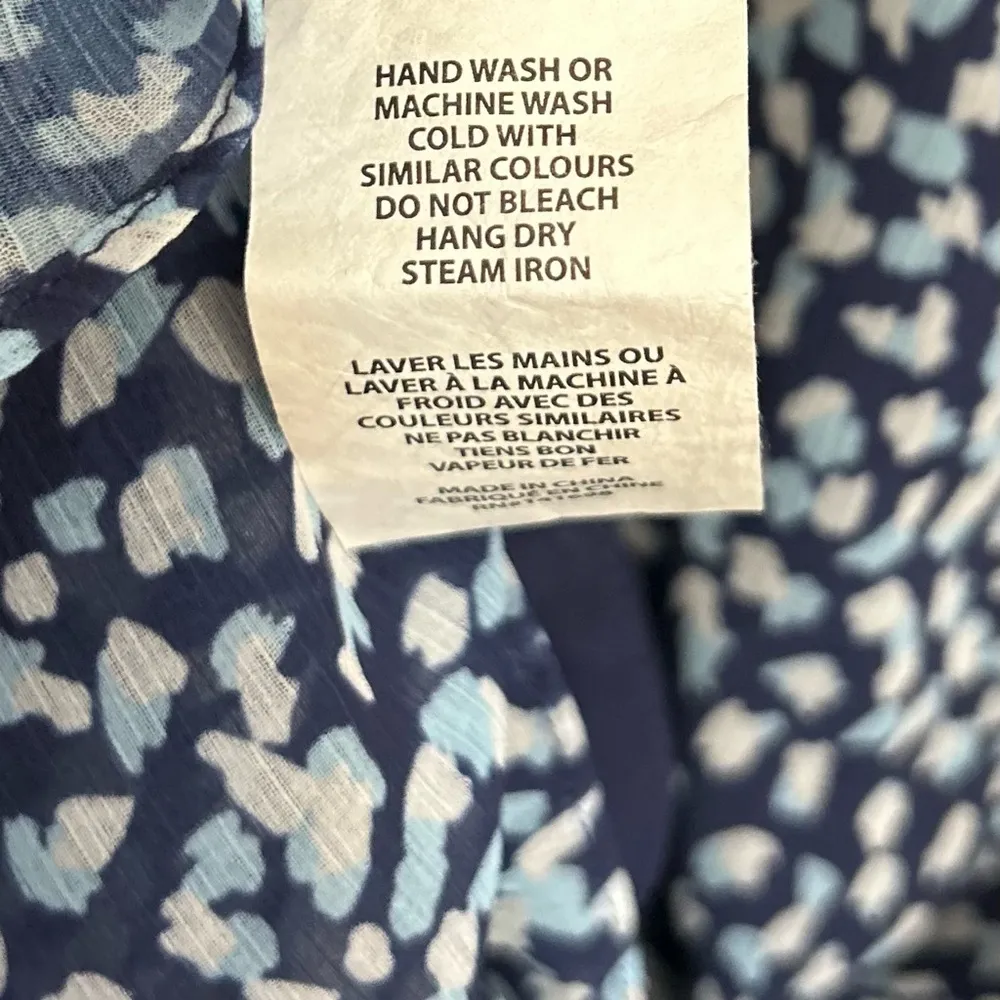 Ramy Brooke Long Sleeve V-Neck Smocked Drop Waist Blue Abstract Dress Small - Image 14