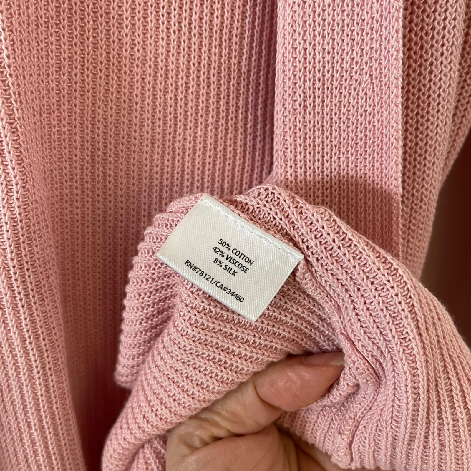 EILEEN FISHER Pink Knit Open Front 
Cardigan Sweater Silk Blend Women Medium - Image 4