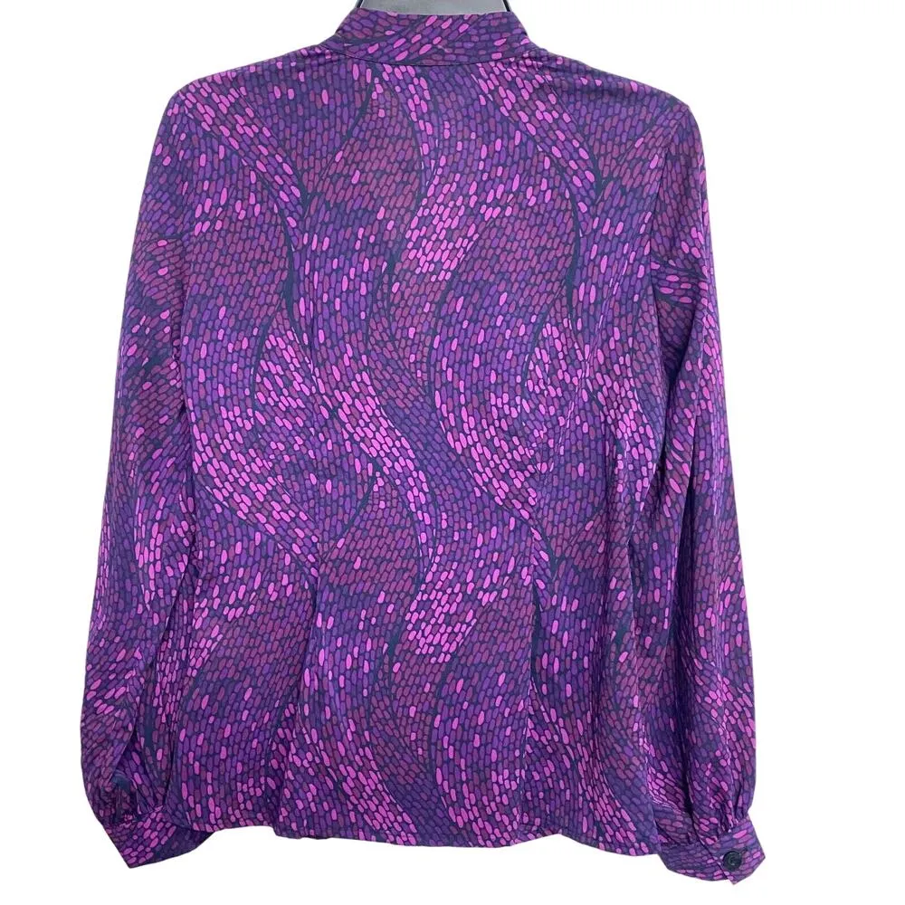Chadwicks Blouse Artsy Violet Purple Geometric Satin Stretch Women's 10 Medium - Image 5