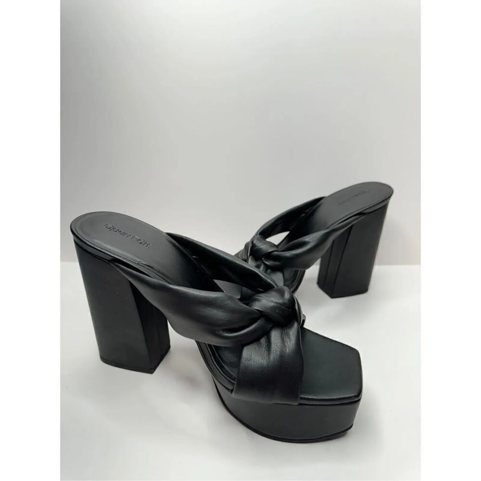 Open Edit  Platform Sandals Size 8.5 Black Square Open‎ Toe Knotted Detail - Image 5