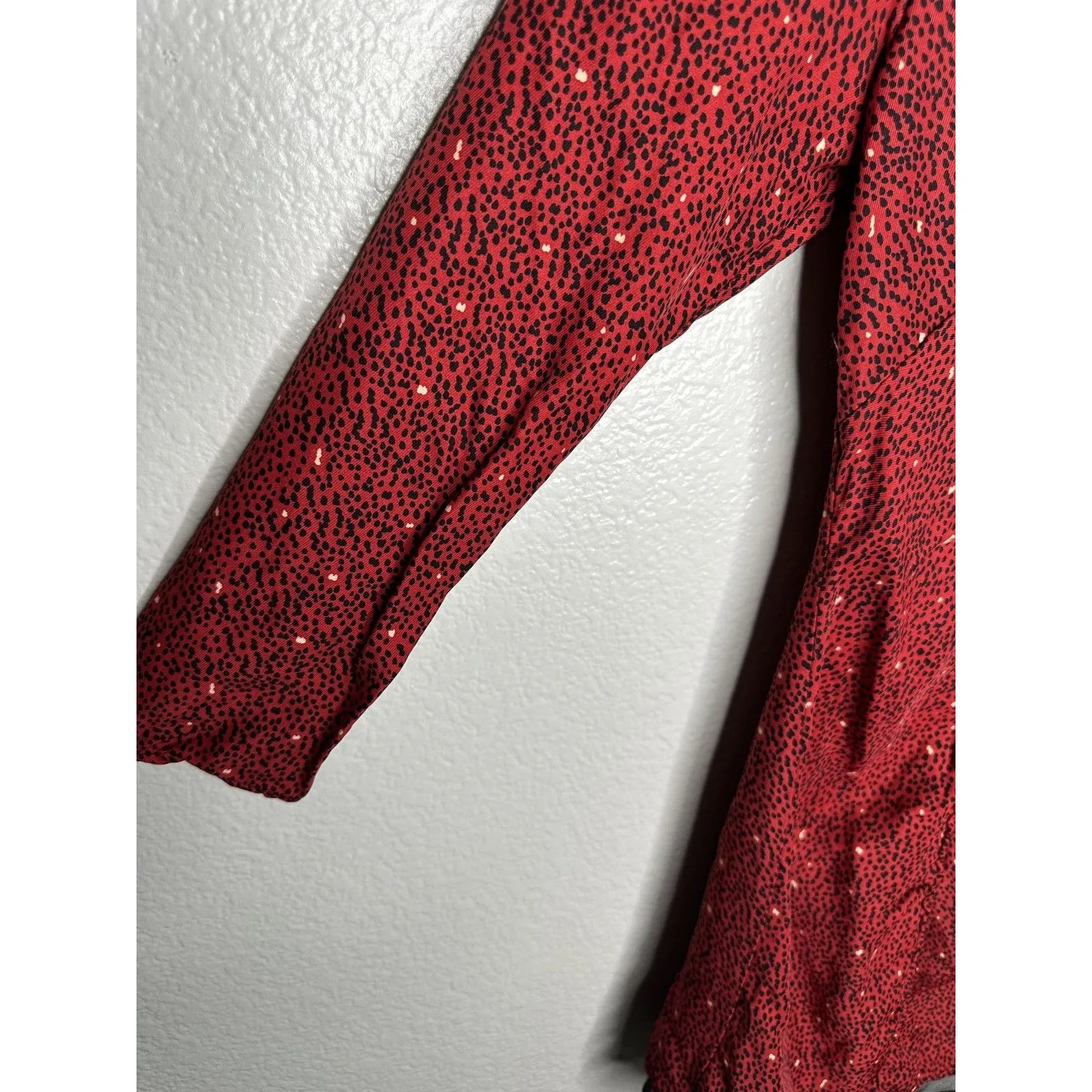 Zara Dress Womens XS Mini V Neck Ruched Party Polka Dot Red Black Long Sleeve - Image 4