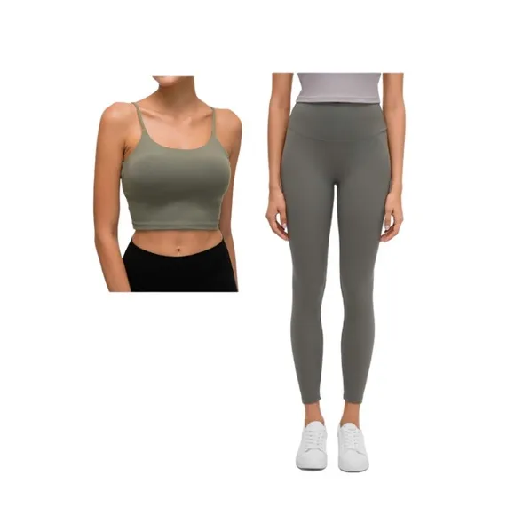 Amazon Lemedy Women Naked Feeling Olive Green Leggings & Sports Bra Tank Set M - Image 2