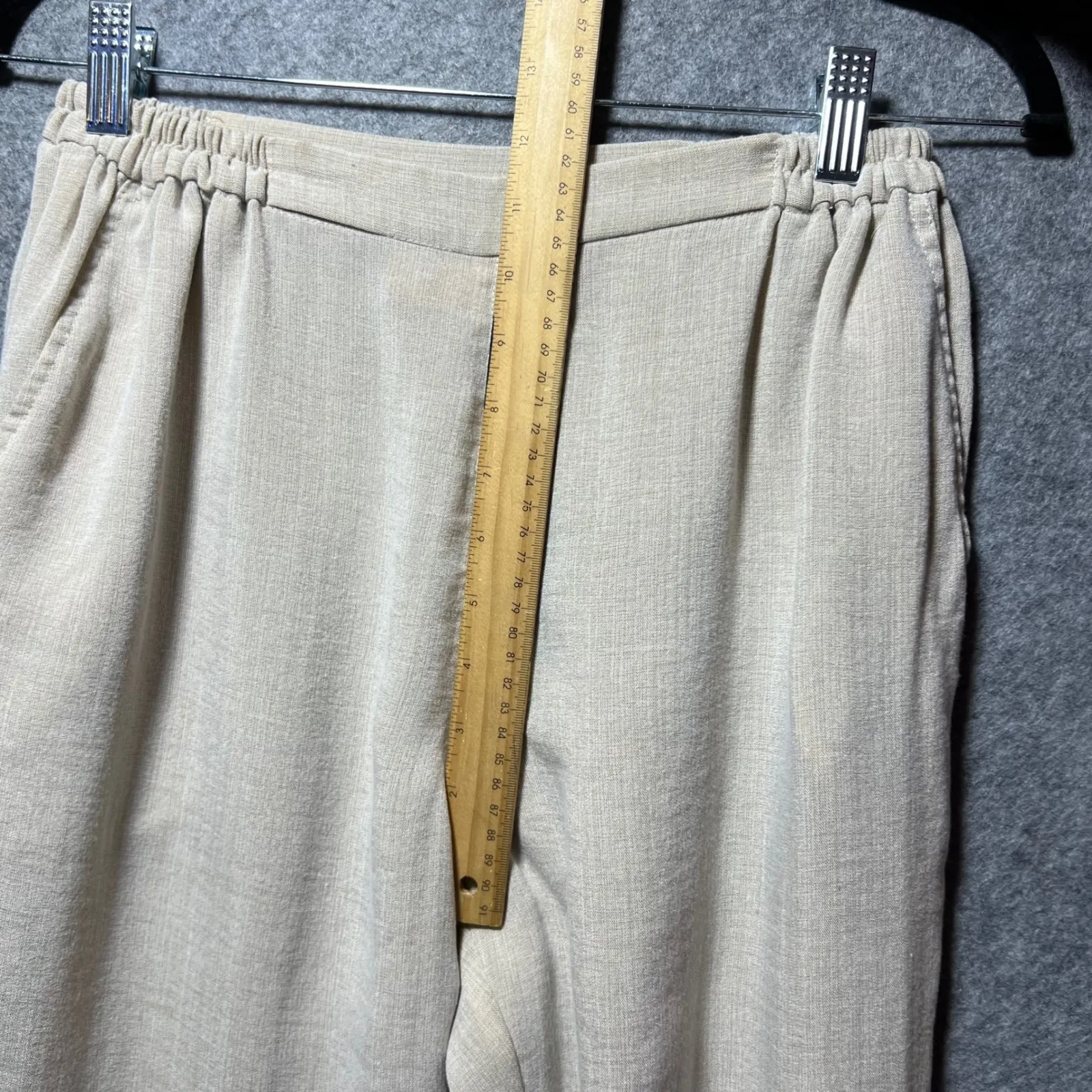 Fridaze 100% Linen Pants S Beige Button Hem Pull On Straight Leg Made in HK Tan - Image 5