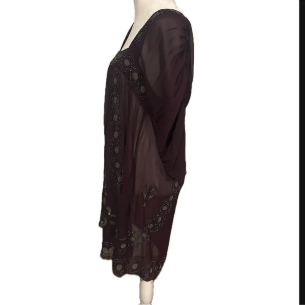 Vintage Nanette Lepore Purple La Sistina Beaded Sheer Dress - Image 4