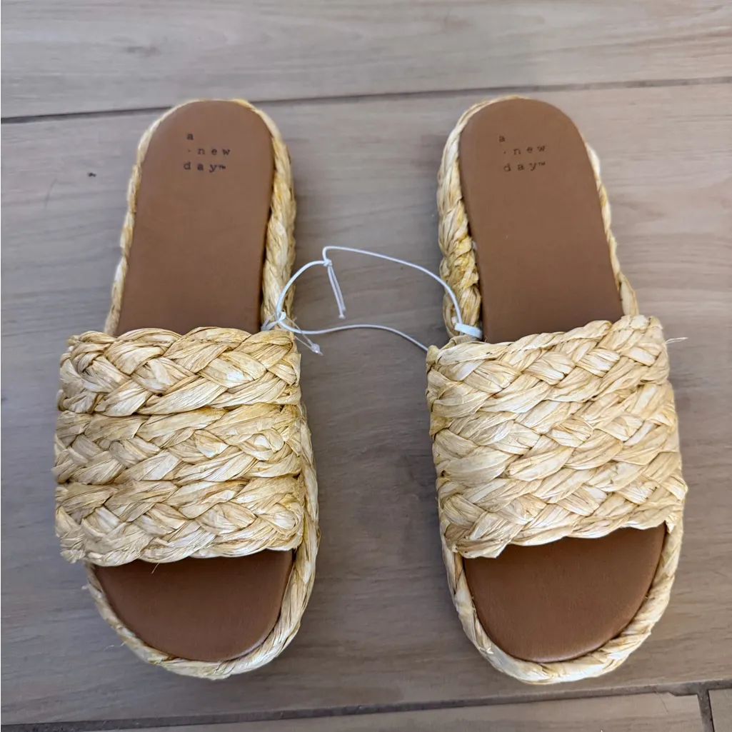 NEW Casey Braided Raffia Platform Slide Sandals Target A New Day Beige 7.5 - Image 4