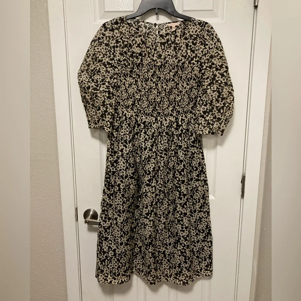 ***Rebecca Taylor Osaka Silk Blend Cream Floral Ruched Puff Sleeve Midi Dress - Image 2