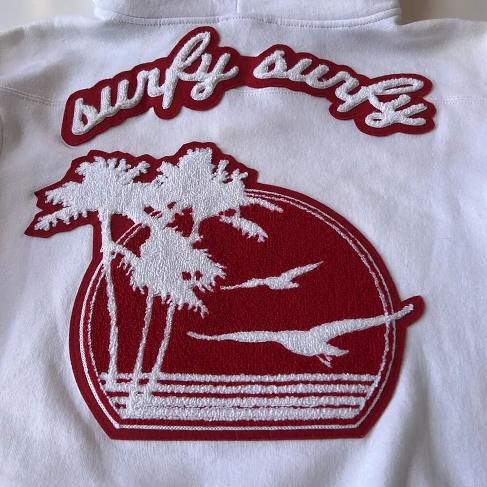Koza Surfy Surfy Hoodie in White With Red Graphics on Back Size XS - Image 4