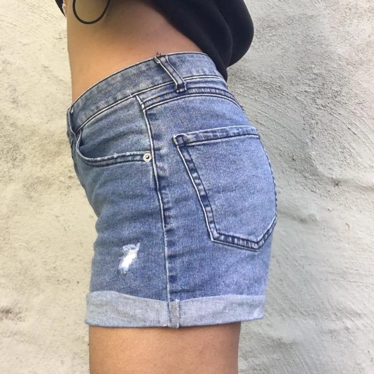 Rewash Black Denim Highrise Shorts - Image 2