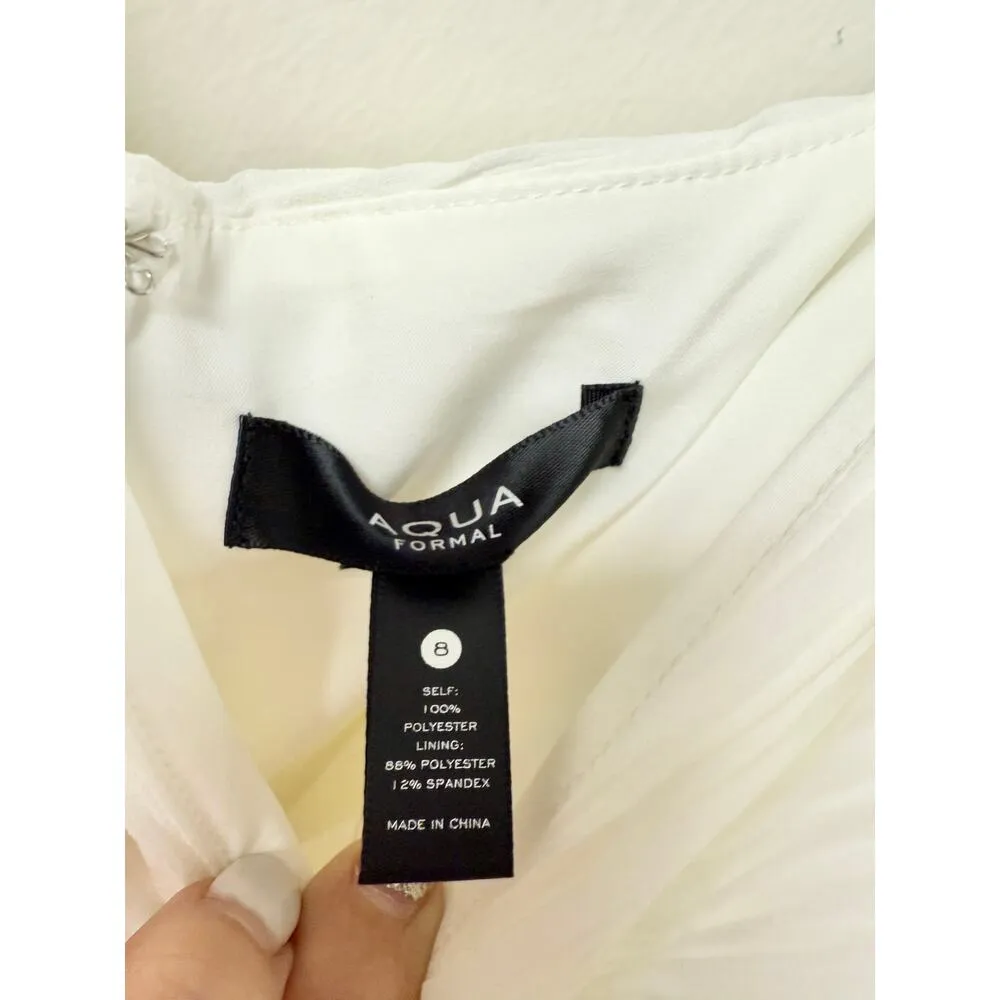 NWT Aqua Sleeveless V-Neck Cut-out Tiered Evening Dress White Women's Size 8 - Image 6