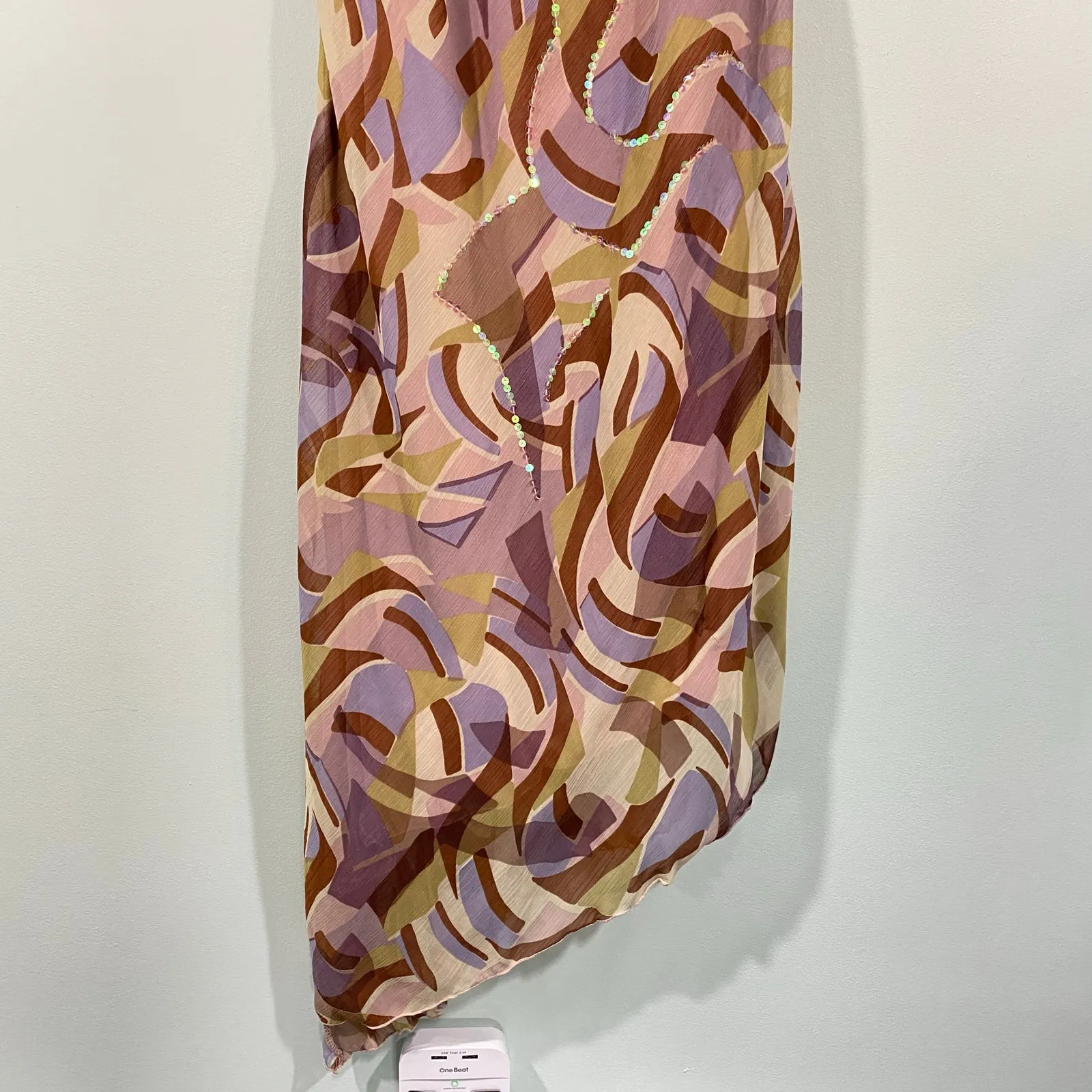 Vtg Y2K Mile Gabrielle Geometric Print Sequins Asymmetric Hem Dress Size 12 NWT - Image 5