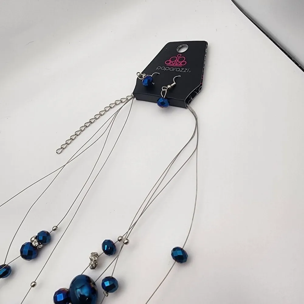 NWT Paparazzi Blue Cosmic Real Estate Necklace & Earrings Set - Image 4