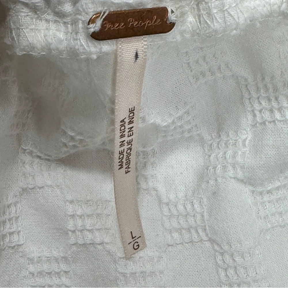 Free‎ People Textured Cotton Side Slit Maxi Skirt White Large Pockets Drawstring - Image 10