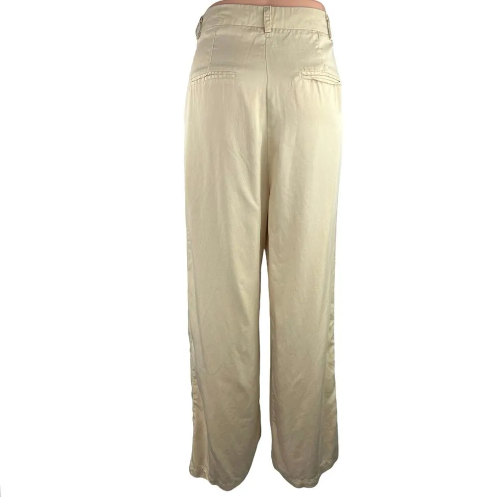 Et Clet Cream High Rise Pleated Career Cozy Ankle Wide Leg Trouser Pants Size M - Image 3