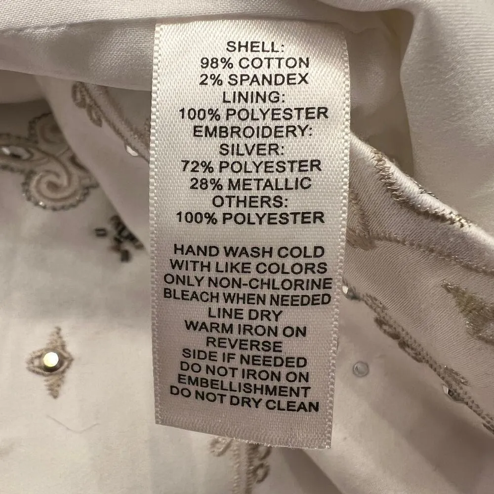 White House Black Market Embroidered Silver Studded Short Pencil Skirt Size 12 - Image 5