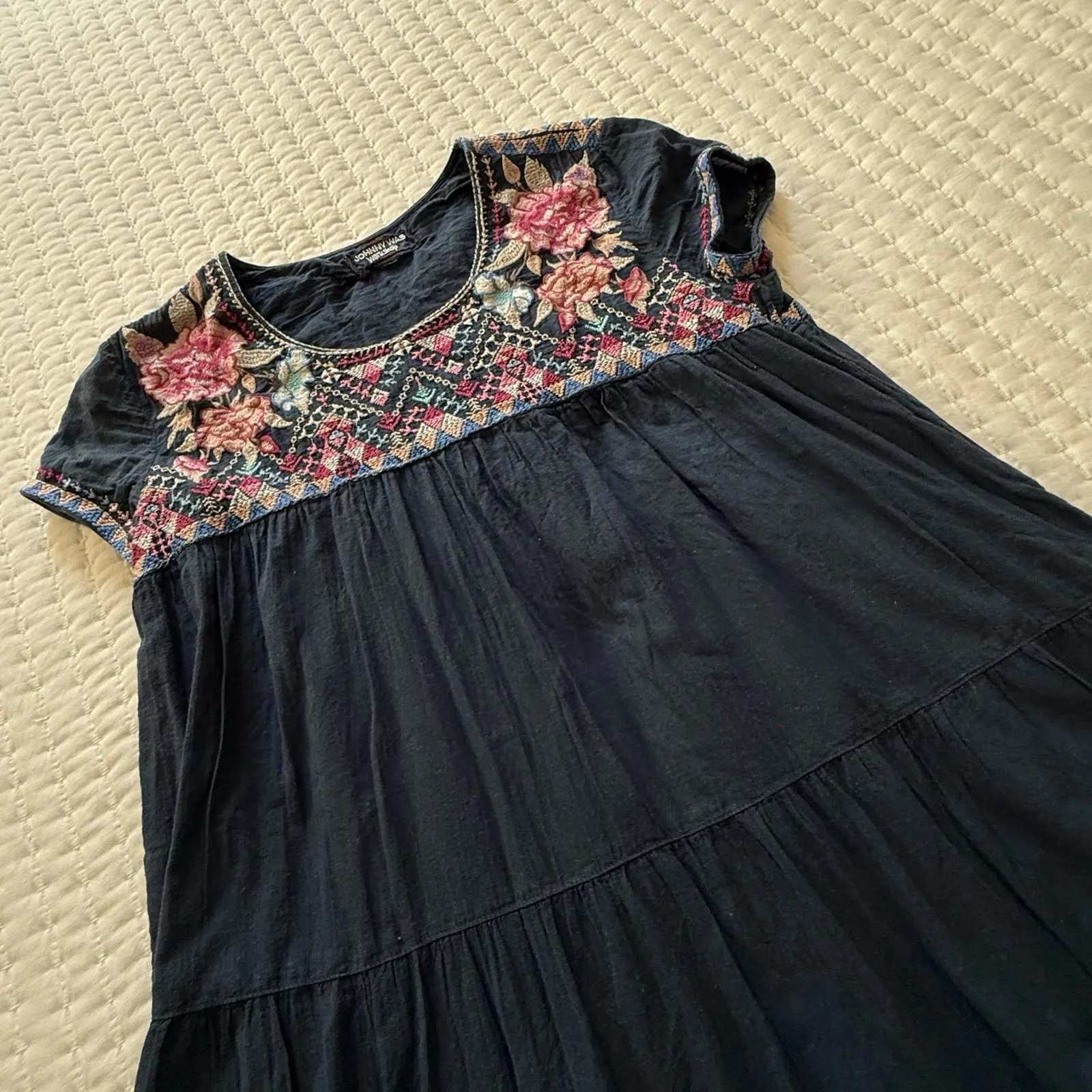 Johnny Was Alma Floral Embroidered Tiered Tunic Dress Sz XS Extra Small - Image 12