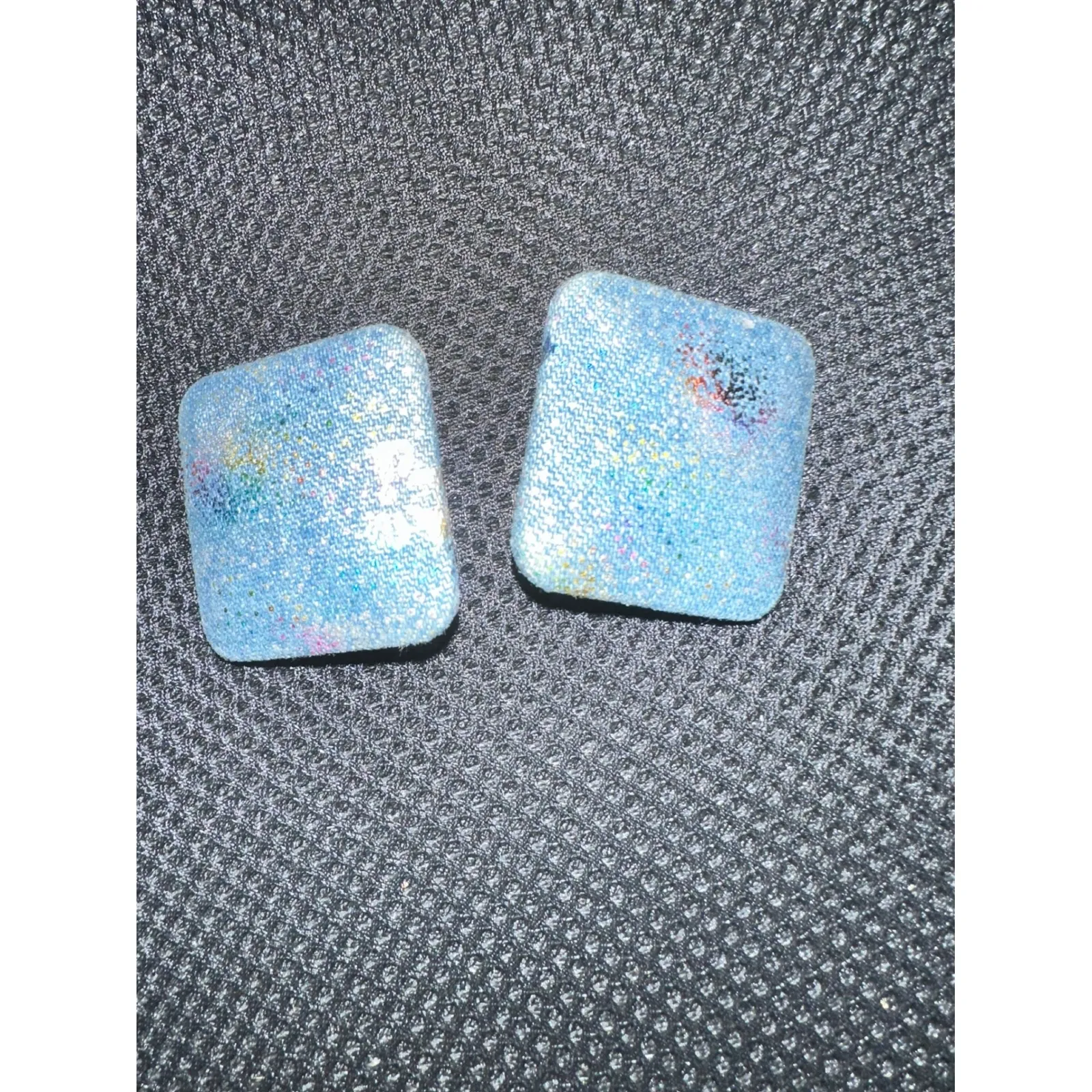 Square Blue Denim Iridescent Post‎ Earrings Statement Jewelry Fashion Accessory - Image 4