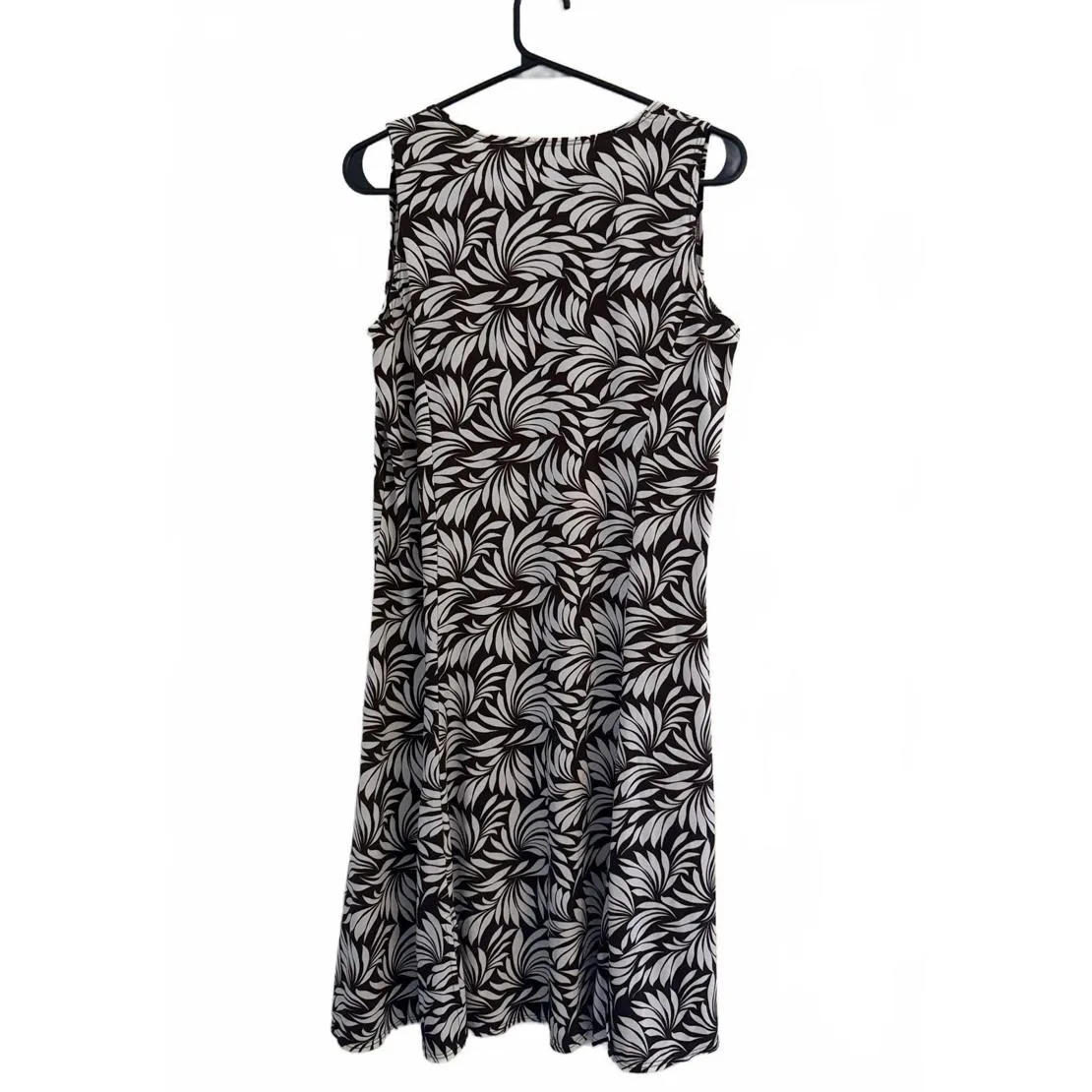 Susan Graver Dress Medium Brown White Floral Tropical Sleeveless Fit and Flare - Image 2