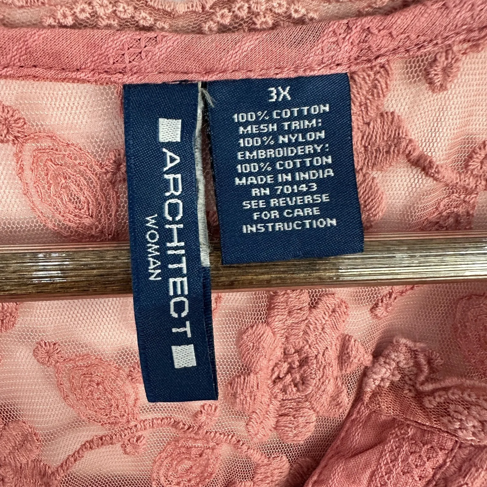 Architect Woman Blouse 3X Pink Cotton‎ Lace Sheer Yoke Boho Feminine Cottagecore - Image 2