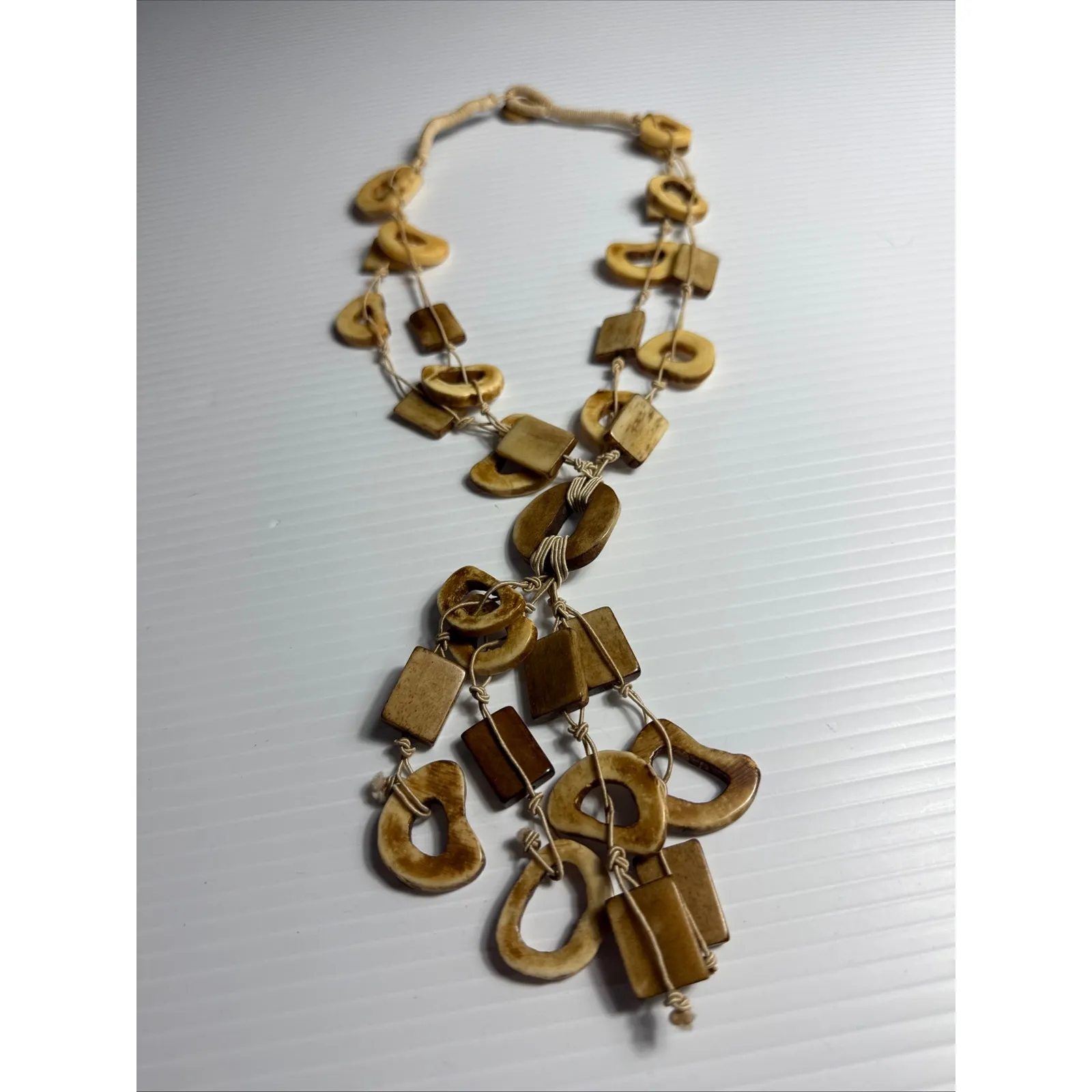 Boho Chic Necklace Geometric‎ Bead Statement Necklace Adjustable Brown - Image 2