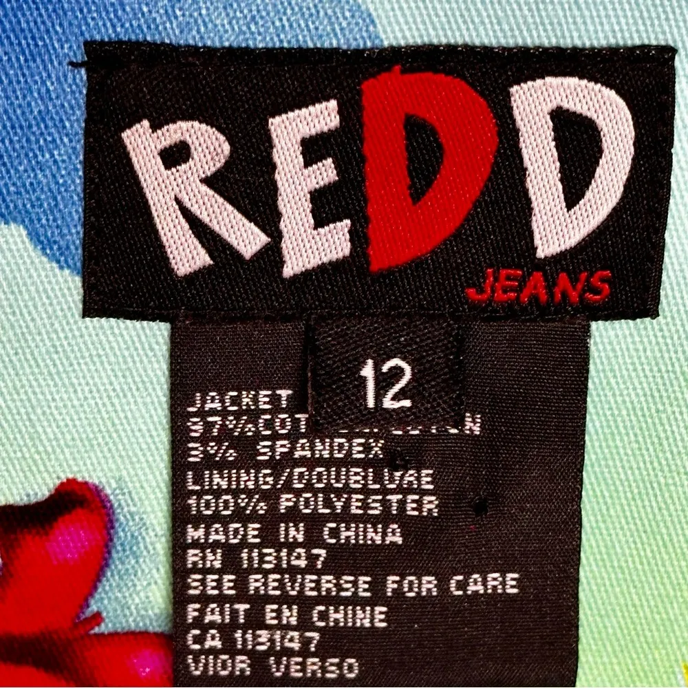 Bold Vibrant Floral Zip Blazer Jacket Redd Jeans Sz 12 Sequin Sparkle Bloomcore Blue - Image 9