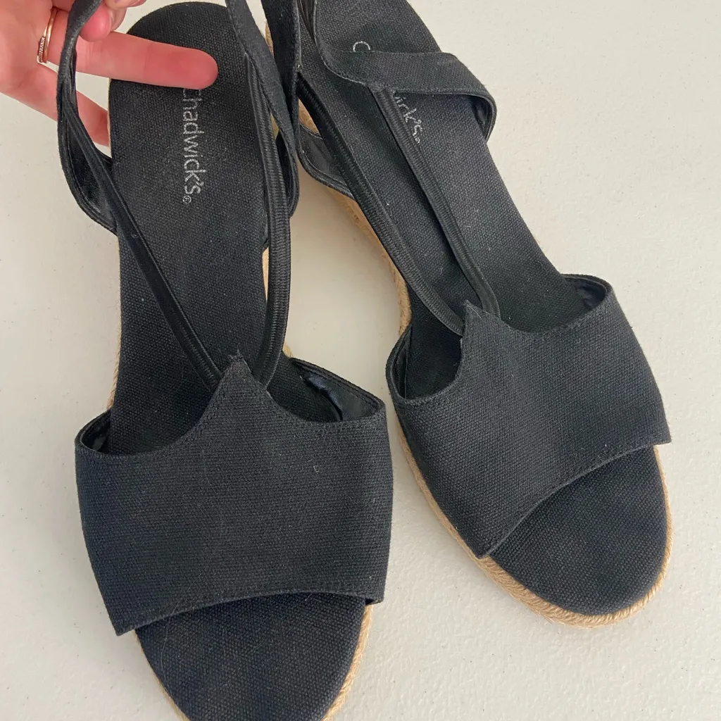 Chadwick’s women’s black canvas sling back woven wedge chunky heels espadrilles - Image 8