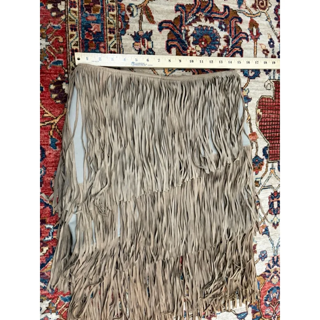 NWT Lamarque Collection Tan Suede Fringe Mini Skirt Leather Western Boho Size 6w - Image 6