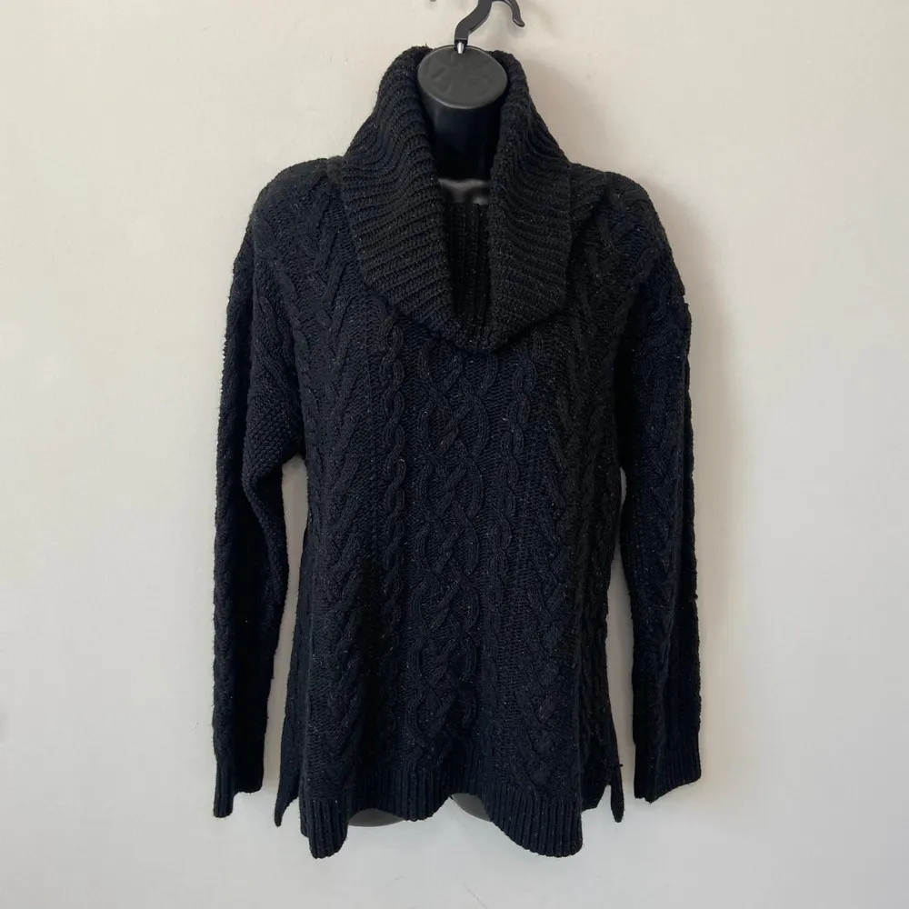 Ralph Lauren Black Chunky Knit Shawl Turtleneck Sweater Size Large - Image 8