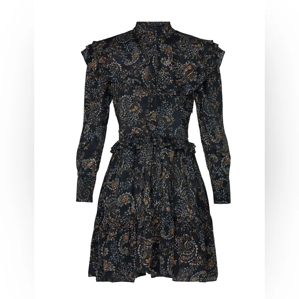 Nicholas Elsie Paisley Ruffle Mini Dress Paisley Long Sleeve Button Front Multi - Image 2